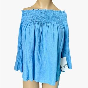 Zara Light Blue Linen Blouse